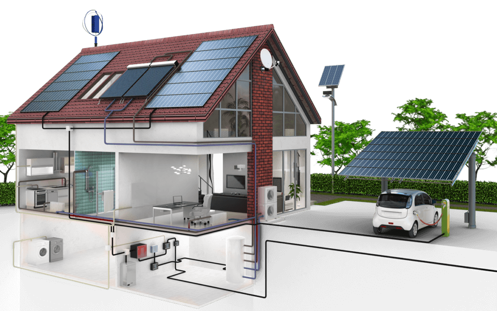 Solarenergie Komplettlösung mit Wärmepumpe und Photovoltaik - Modernes Energiekonzept für nachhaltiges Eigenheim.